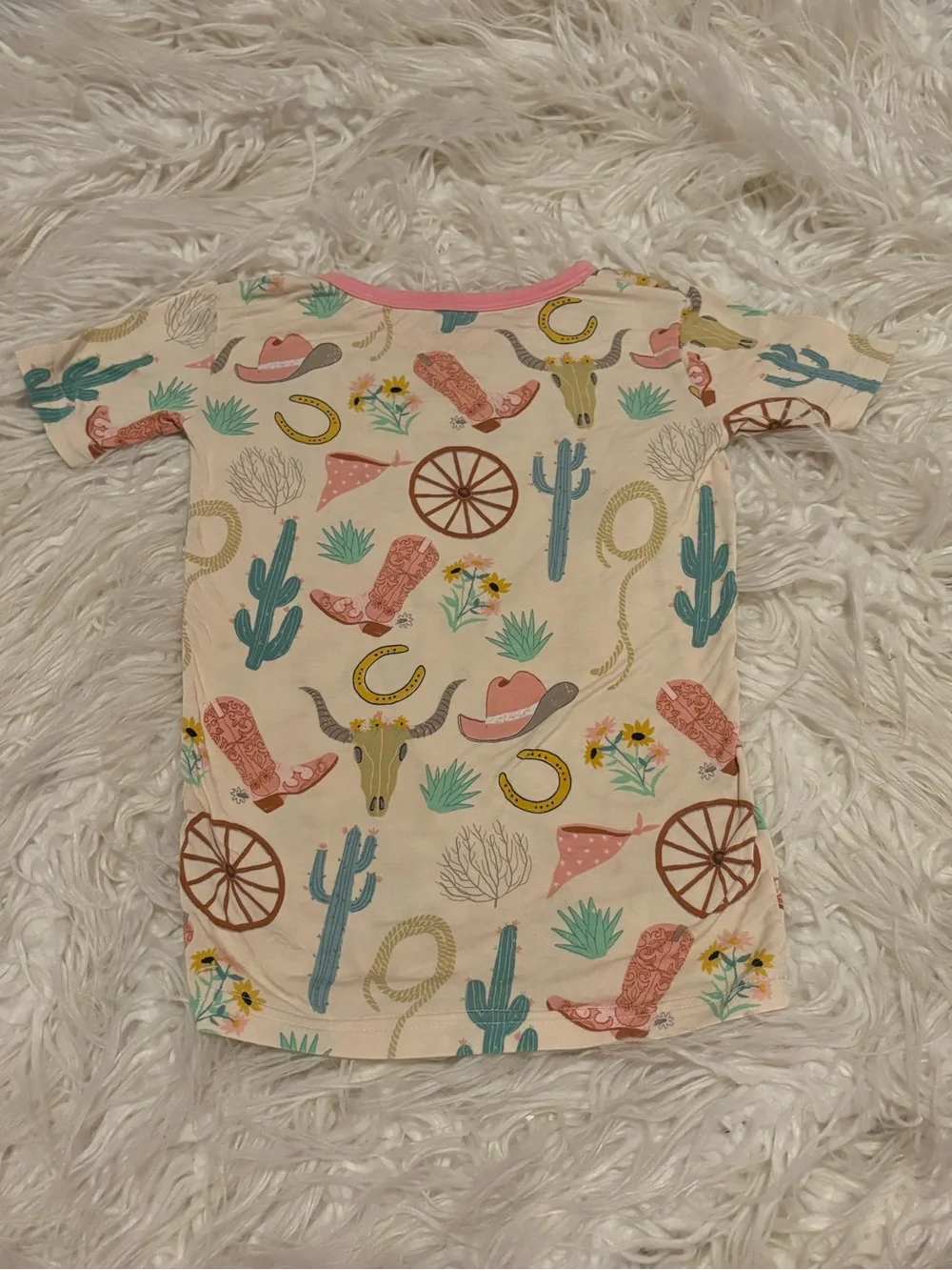 Little Sleepies Pink Ready To Rodeo Bamboo PJ Top Short Sleeve 4T